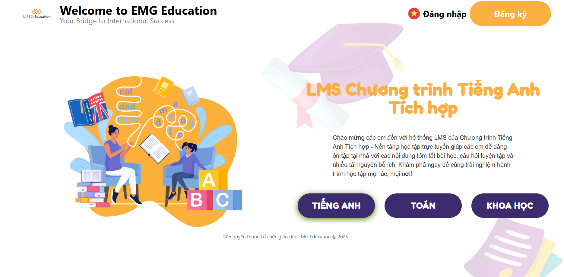 trang chủ hệ thống học liệu EMG LMS
