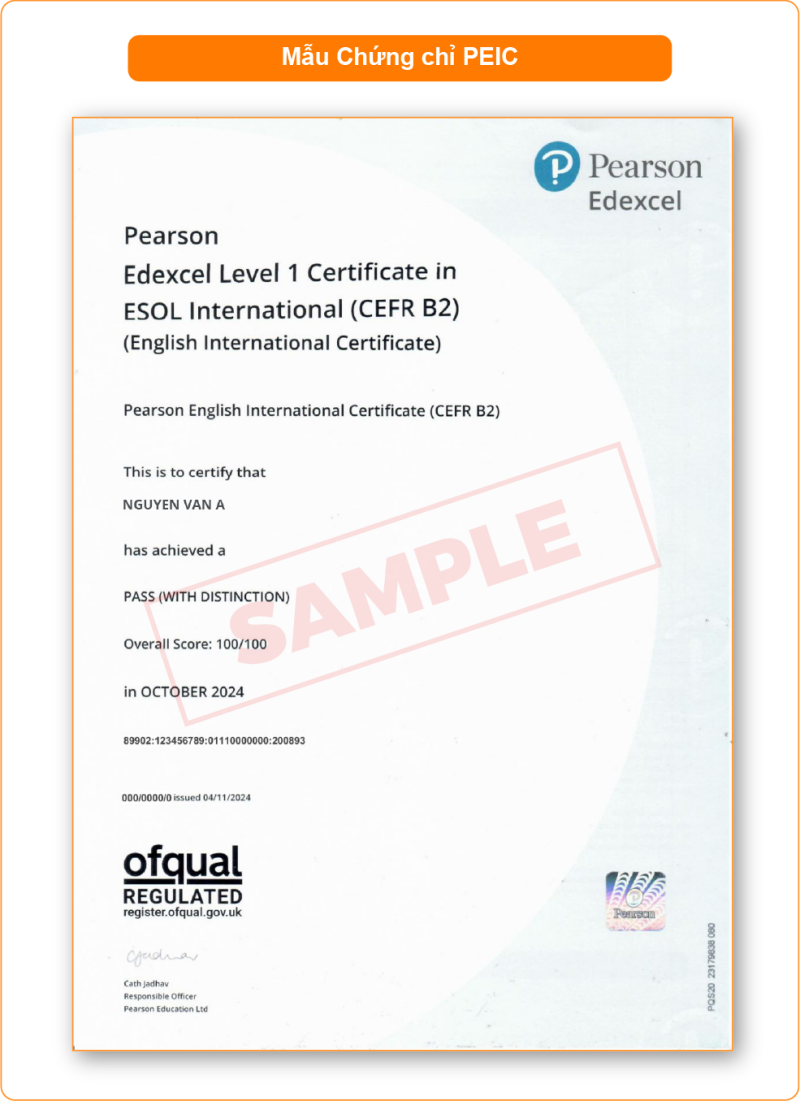 Mẫu chứng chỉ PEIC