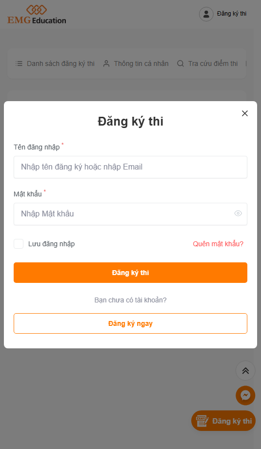 alt=Giao diện đăng nhập t&agrave;i khoản EMG để đăng k&yacute; thi PEIC PBT